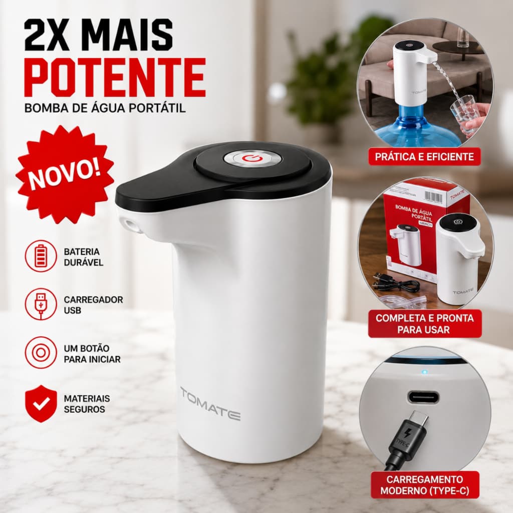 Bomba Elétrica De Galão Universal Com Carregamento USB Para Galão De Água