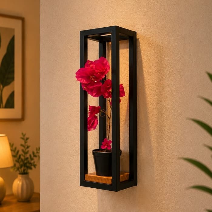 Nicho Retangular Decoração Sala, Banheiro, Quarto e Cozinha em metal e madeira pinus envernizada