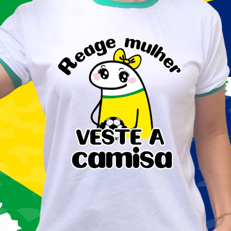 Camiseta  Feminina Estampa Reage Mulher Veste A Camisa Confortável Exclusiva