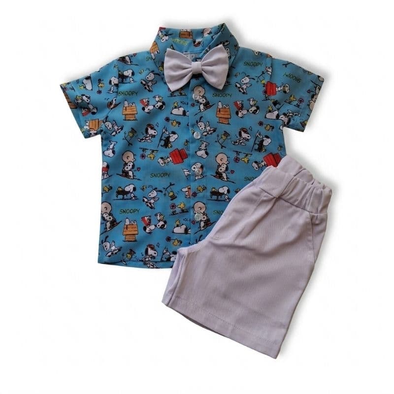 conjunto temático Snoopy infantil com gravata  festa aniversário ensaio fotográfico acompanha estojo