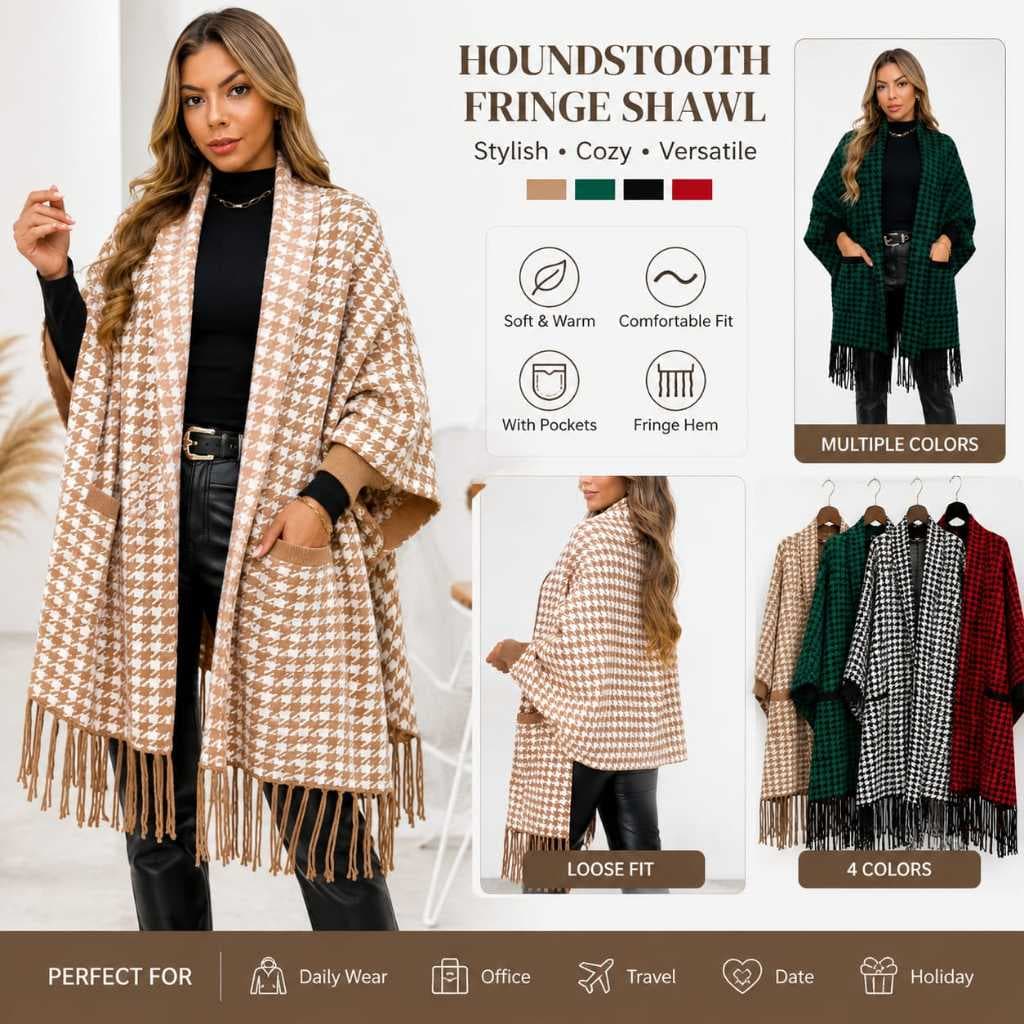 Kimono Cardigan Feminino Xadrez Com Franjas Tricô Inverno Quentinho
