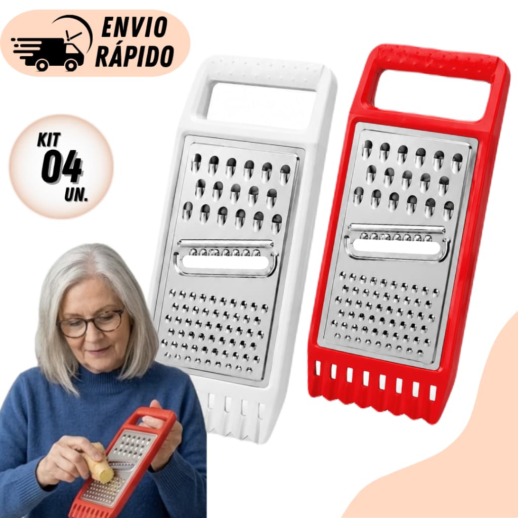 Kit 4 ou 2 Ralador 3 Laminas  Inox 24cm Multiuso Para Legumes Queijo Coco Frutas e Verduras Resistente e Prático