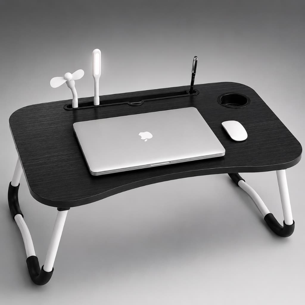 Mesa Notebook Dobrável com USB Ventilador Luz para Cama Sofá Home Office