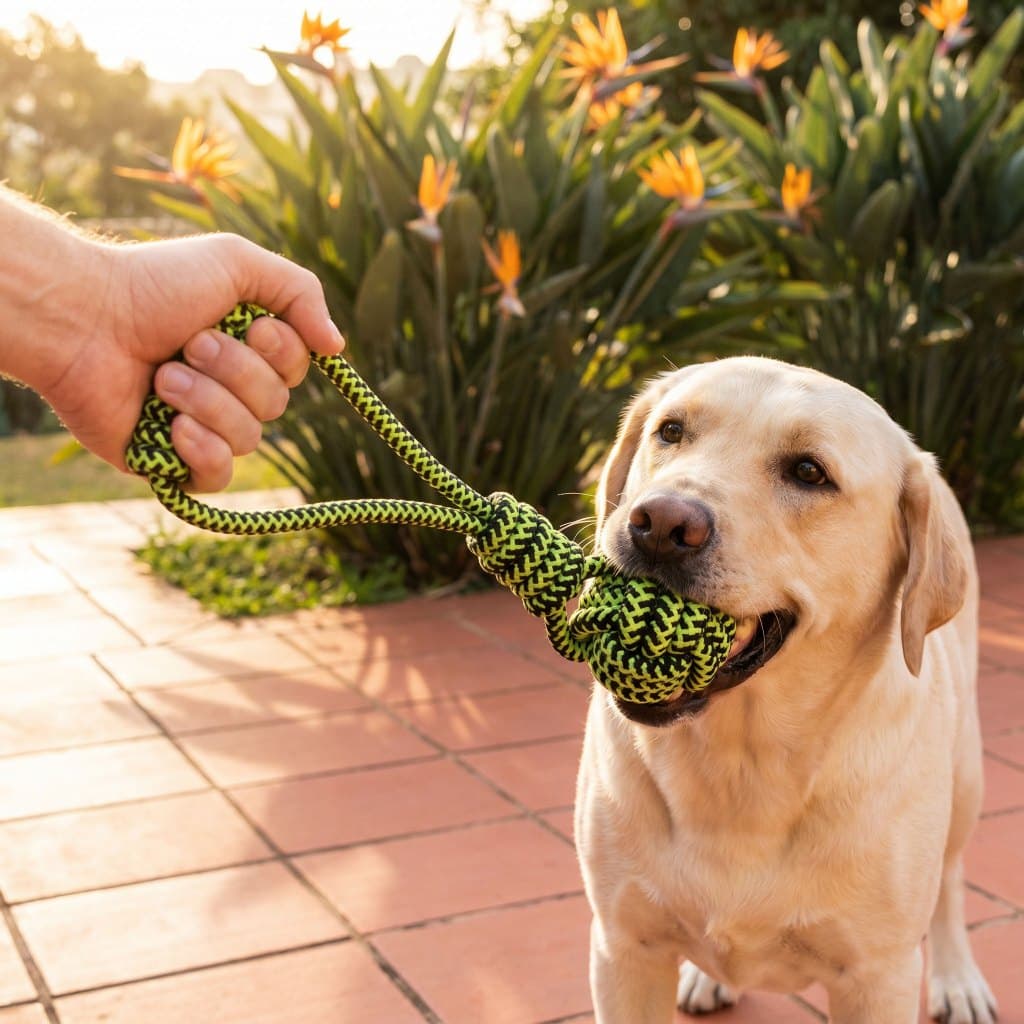 Corda com Bola para Cães Médio/Grande, Brinquedo para Puxar e Buscar, Limpa os Dentes, Resistente