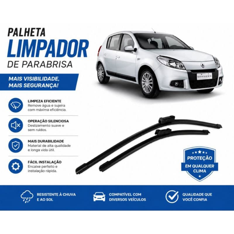 Par de Palheta Limpador de Parabrisa Dianteiro do Renault Sandero 2007/2008/2009/2010/2011/2012/2013/2014