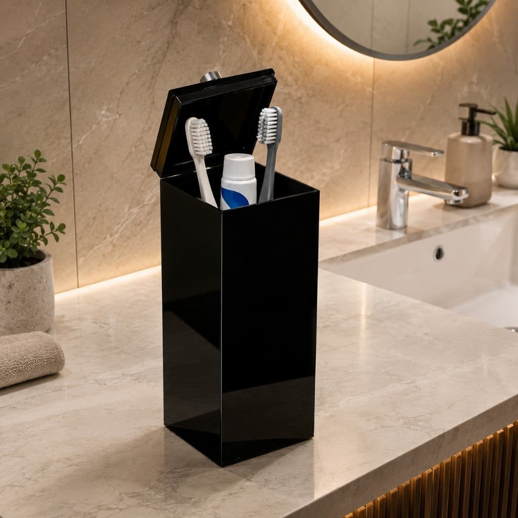 Porta Escova e Pasta de Dente  Suporte Organizador em Acrílico Moderno