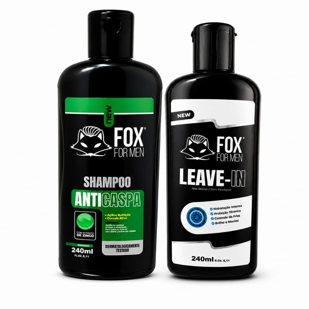 Kit Shampoo Anticaspa 240ml + Leave-In 240ml Fox For Men Caspa Oleosidade e Frizz Mais Controlado