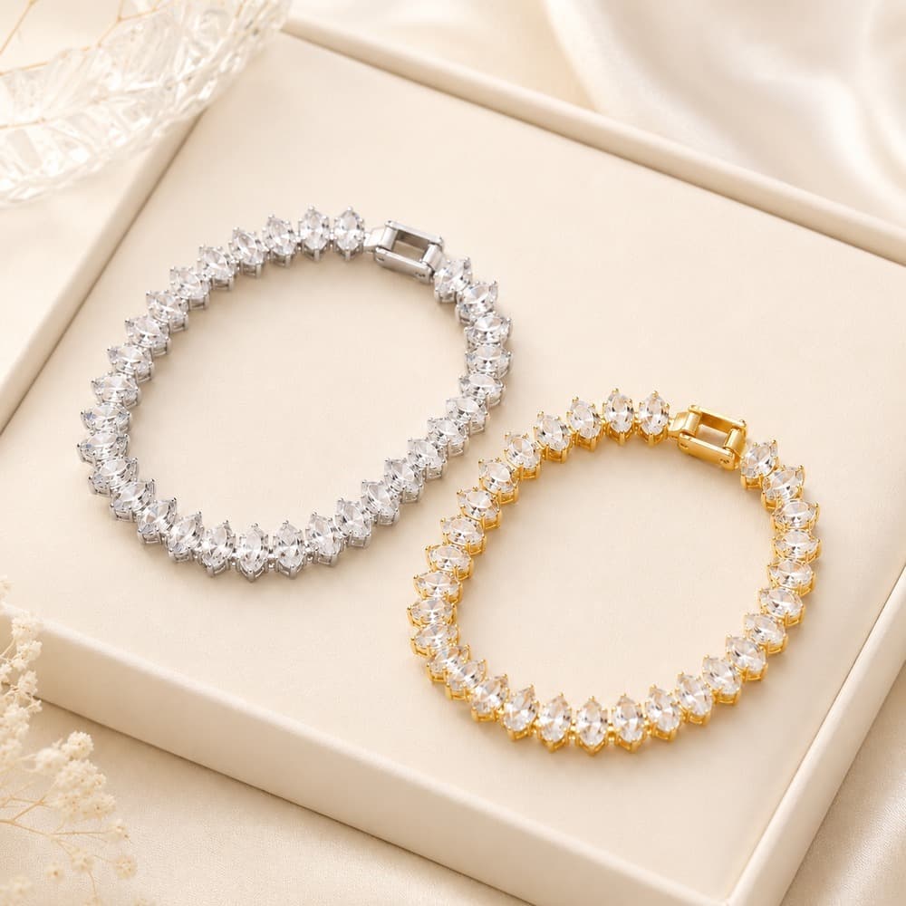 Pulseira Elástica de Zircônia Brilhante, Bijuteria Delicada Dourada e Prateada para Uso Feminino Diário