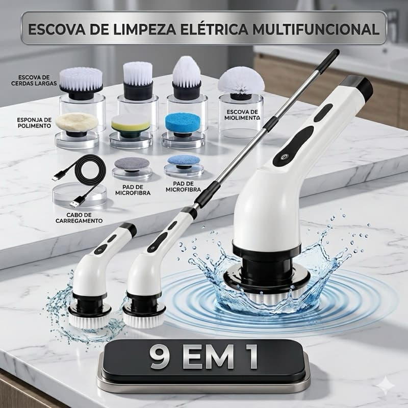 Escova De Limpeza Elétrica Multifuncional 9x1/ 7x1 25W Usb Esfregão Giratório Recarregavel 5V
