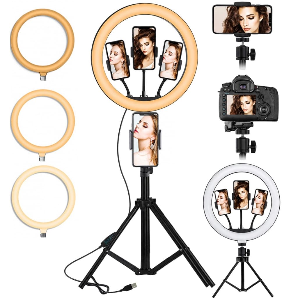 Ring Light Profissional 14" 3 Suportes Celular, Iluminação Uniforme, Ideal para Lives, Vídeos e Maquiagem