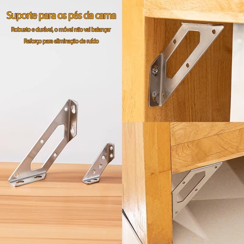 Kit 30 Suporte Triangular Inox para Pé de Cama e Móveis Reforçado Antibalanço Antirruído para 120 Parafuso
