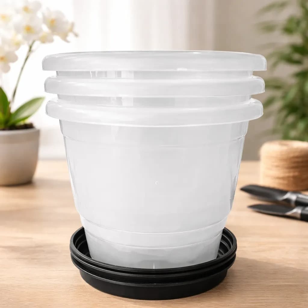 3 Vasos Para Orquídeas Com Pratos 2,3 Litros Plantas Flores