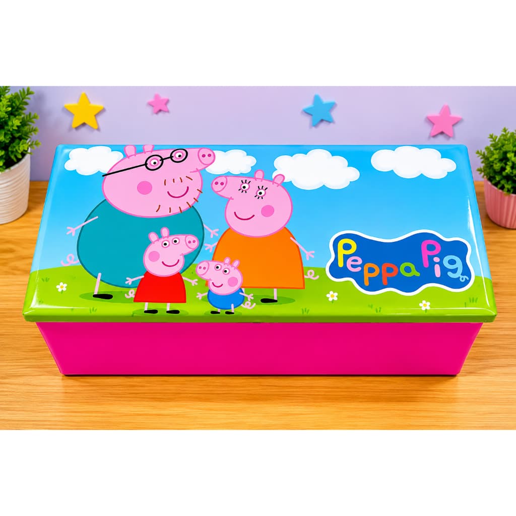Baú Infantil Peppa Decorado Puff Organizador 90cm Reforçado Guarda Brinquedos