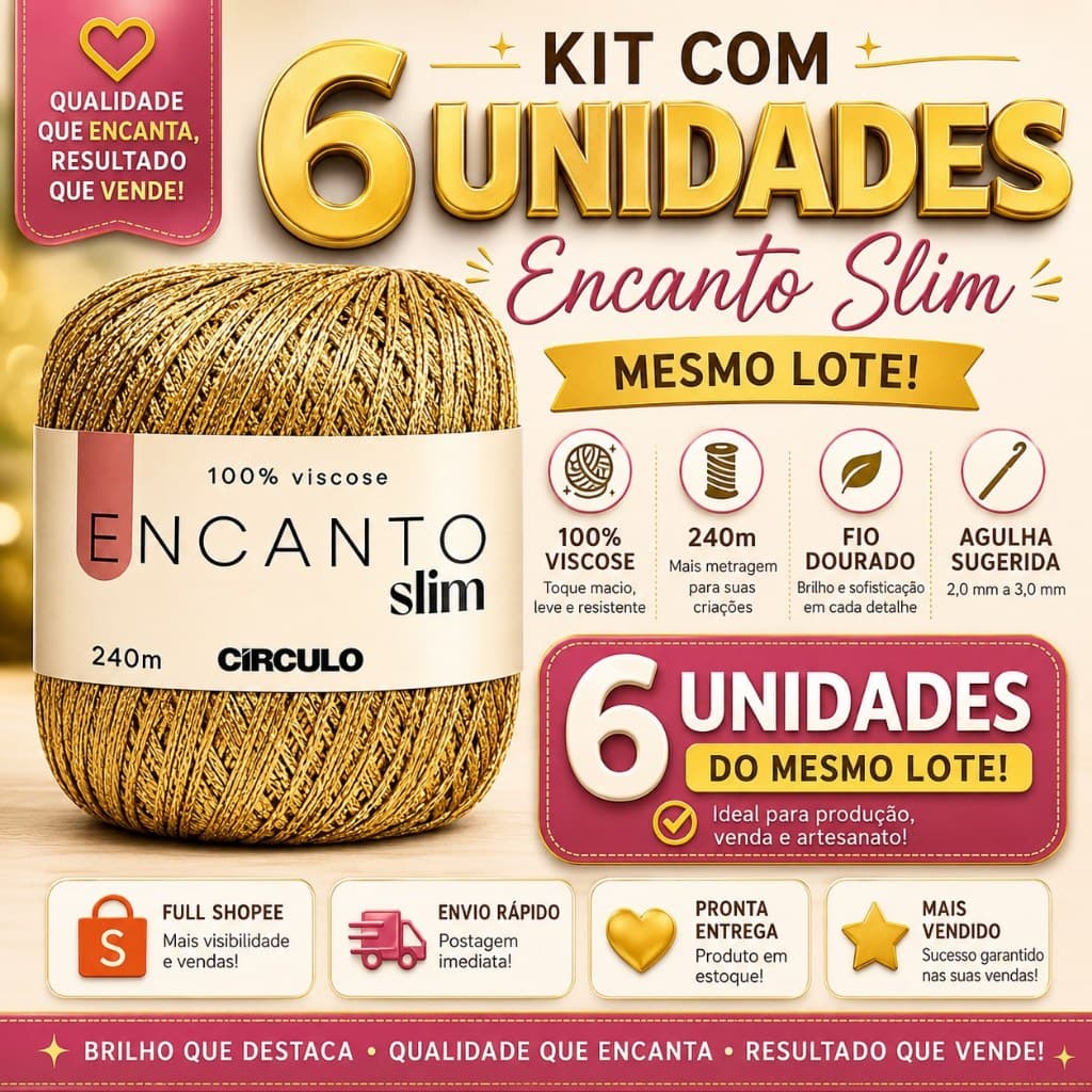 Fio Linha Encanto Slim Círculo 240m 7577 Dourado - Kit 6 Und