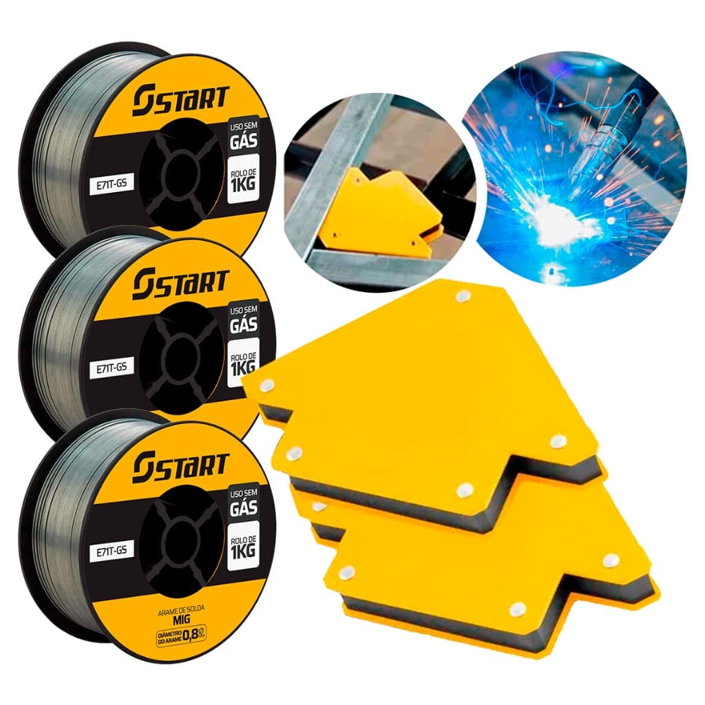 Kit 3 Arames De Solda 1KG Cada 0.8mm Sem Gás Com 2 Esquadros De Solda Start