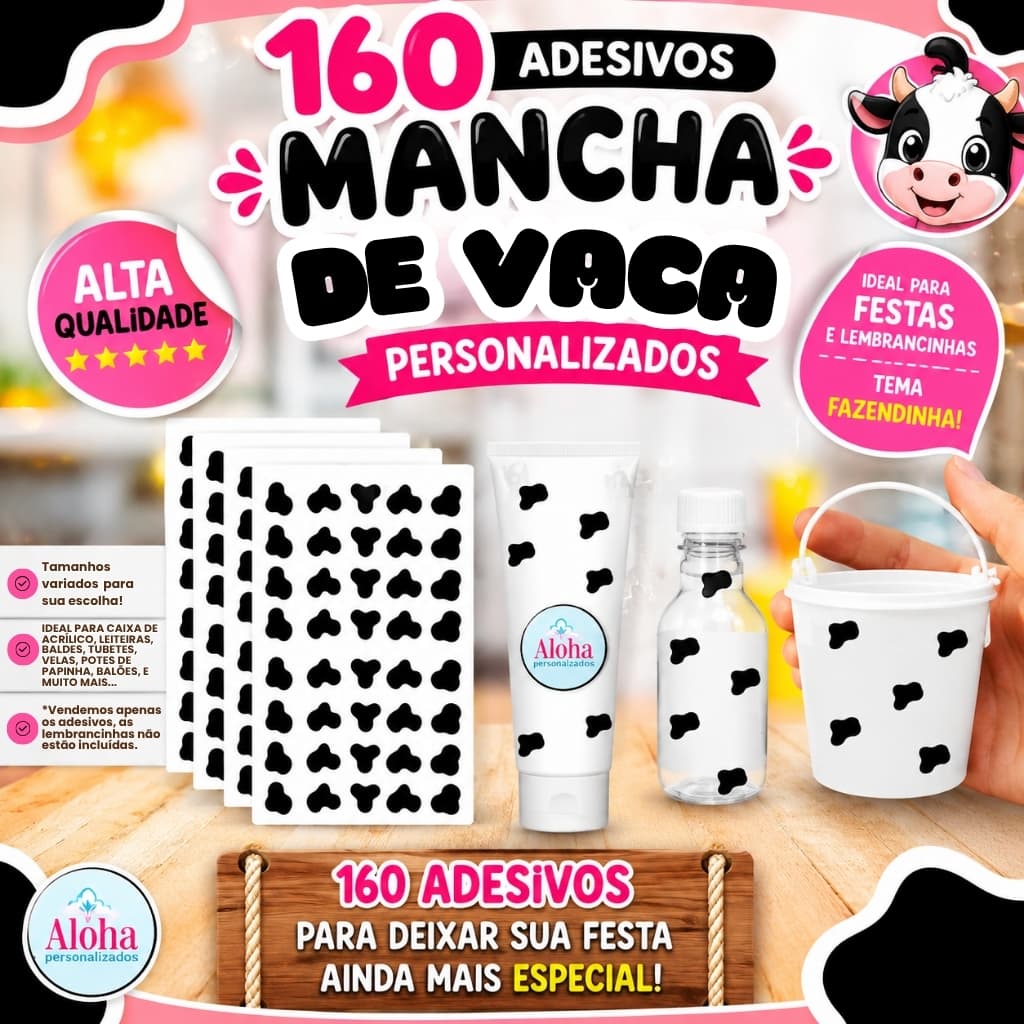 Adesivos Mancha marca Manchinha de Vaca Vaquinha1cm/2cm/3cm/5cm Lembrancinha Fazendinha vinil ou papel adesivo canecas