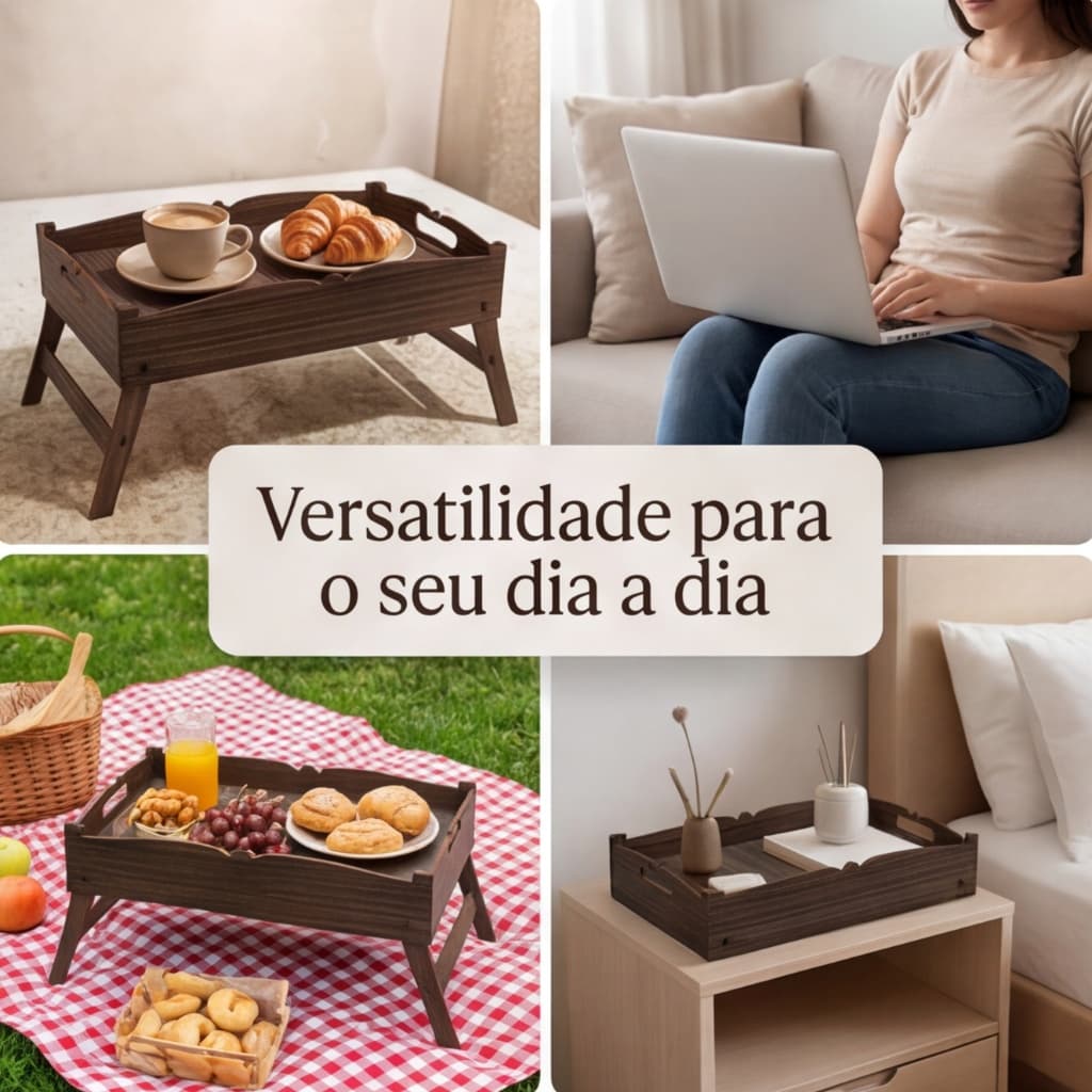 Bandeja de Café da Manhã dobrável MDF na cor marrom
