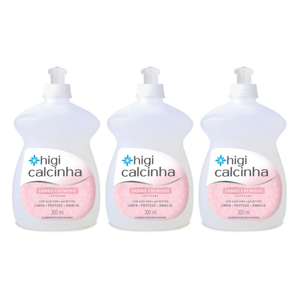 Combo Higi Calcinha Softcare 3 Unidades Sabão Cremoso com PH Neutro, Aloe Vera e Branqueador Óptico