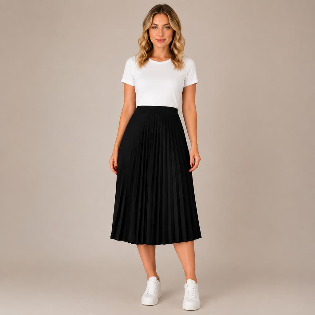 Saia Feminina Midi Plissada Moda Evangélica Elegante Look Despojado para Mulheres