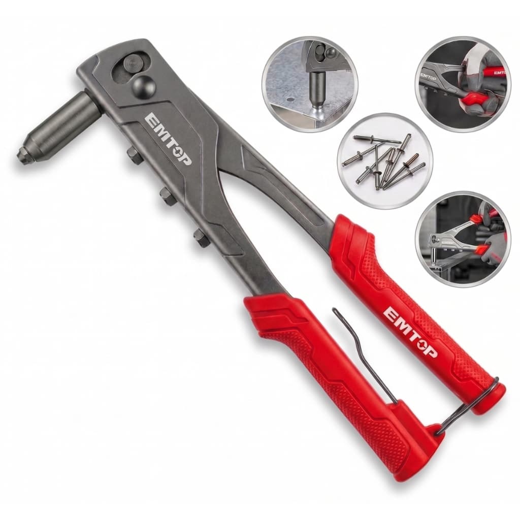 Rebitadeira Alicate Rebitador Manual Profissional EMTOP 255mm 10,5" - Rebite 2,4mm a 4,8mm