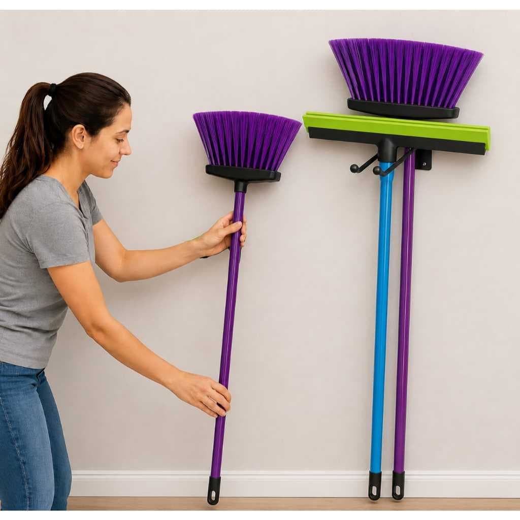 1 Suporte de Parede Para Vassouras e Rodos Suporte Branco e Suporte Preto 30cm Reforçado