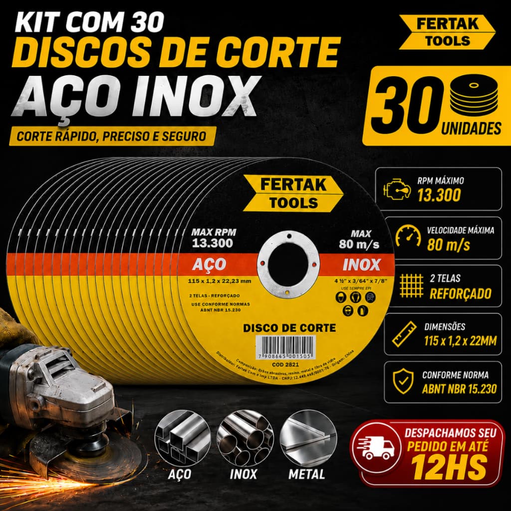 Kit com até 30 Discos de Corte 4.1/2-Lixadeira/Esmerilhadeira Ferro/Inox 115mm Corte Fino Ferro/Inox