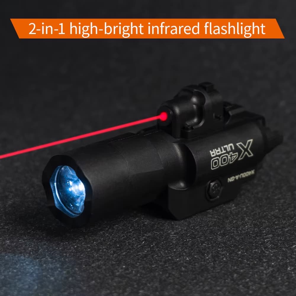 Lanterna 20mm de modo duplo Led e laser vermelho, interruptor de botão on off