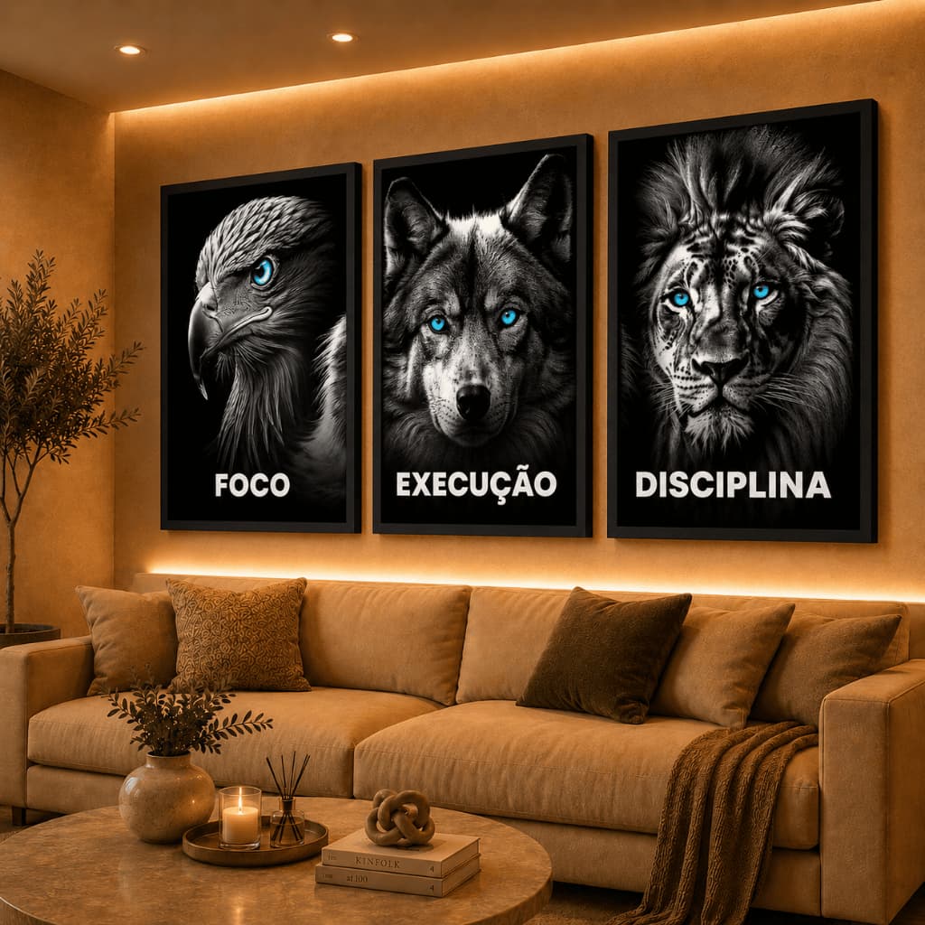 Quadros Decorativos Leão Águia Lobo Motivacional Mosaico Sala Quarto Escritório