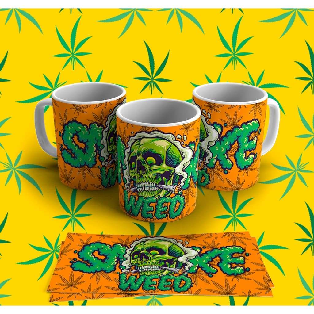 Caneca Cannabis Divertida Smoke Weed  Fumaça Back Erva folha Maconha Presente Criativo Cores 325ml