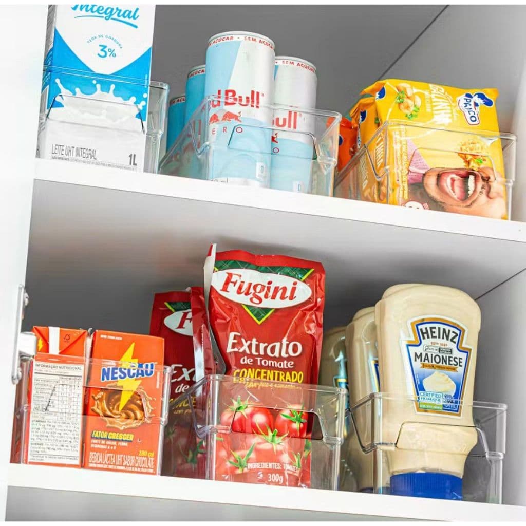 Organizador de Geladeira e Armário Transparente com Alças | Frutas, Legumes, Temperos e Mantimentos
