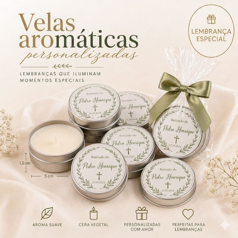 Velas Perfumadas Aromáticas na latinha PERSONALIZADA/ lembrancinhas 20g/casamento/batizado/aniversário/chá de bebê