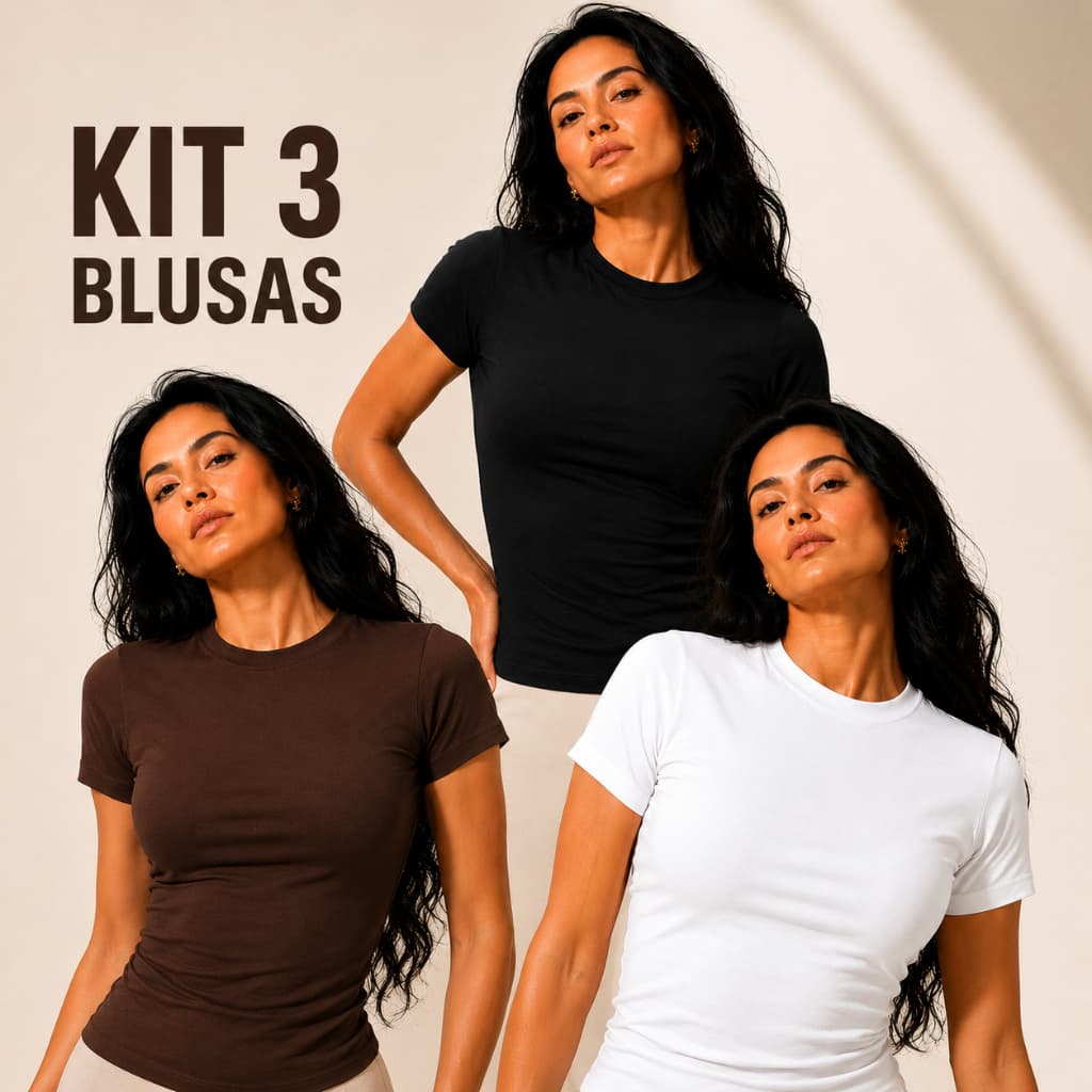 KIT 3 OU 1 Blusa Feminina Baby Look Slim Fit Premium Dia a Dia