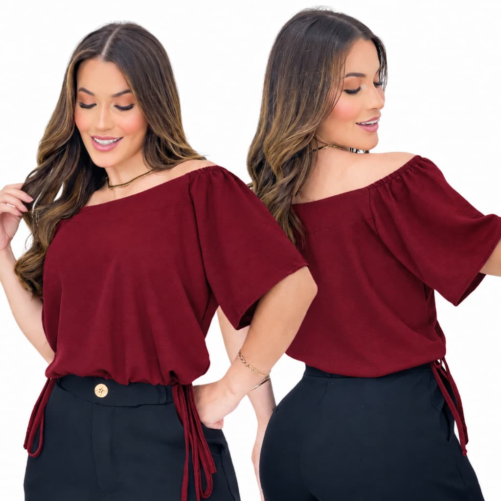 Blusa Feminina Ombro a Ombro com Amarração Lateral – Elegância e Conforto