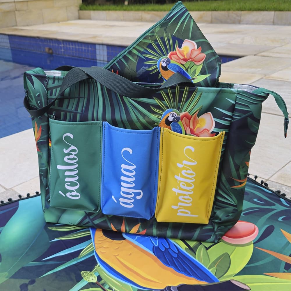Kit Bolsa Verão + Necessaire + Canga | Bolsa de Praia Personalizada com nome, iniciais ou frase