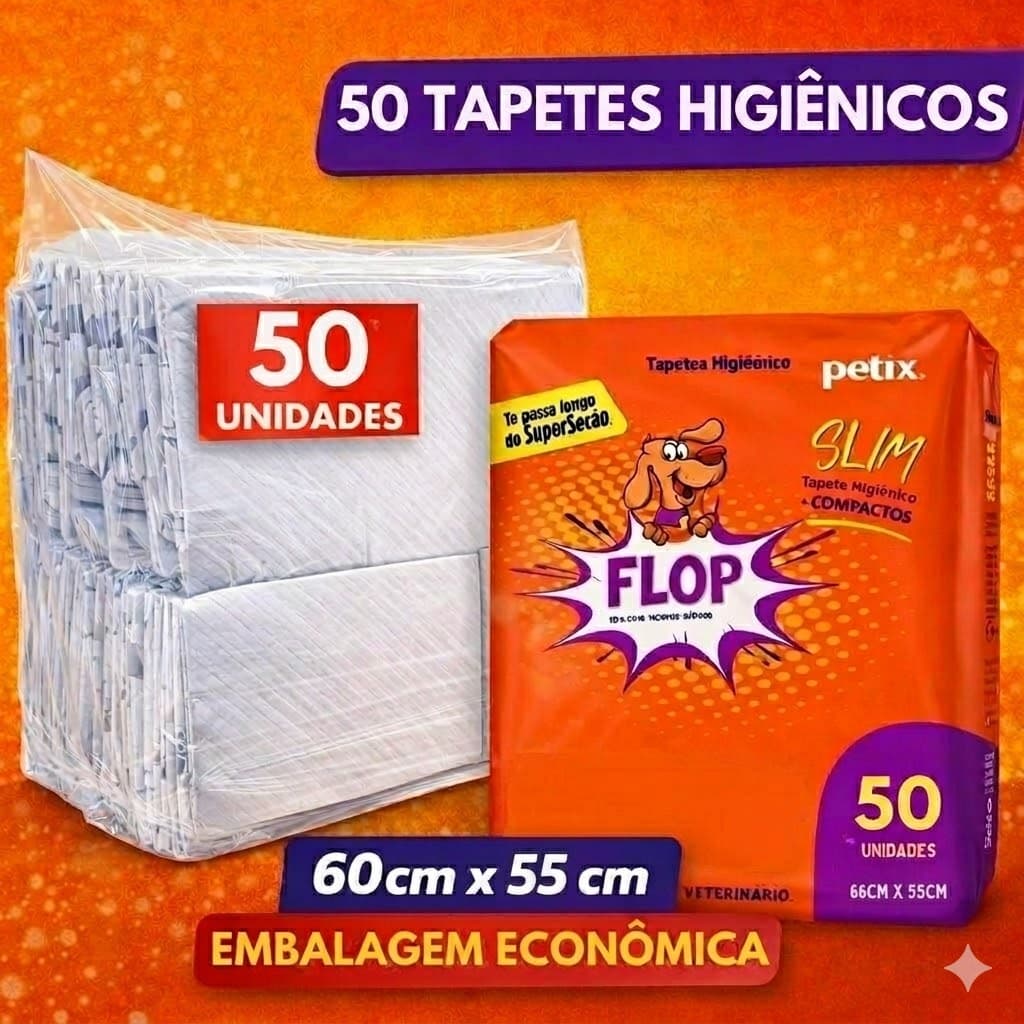 Kit com 50 Tapetes Higiênicos para Cães Flop Petix