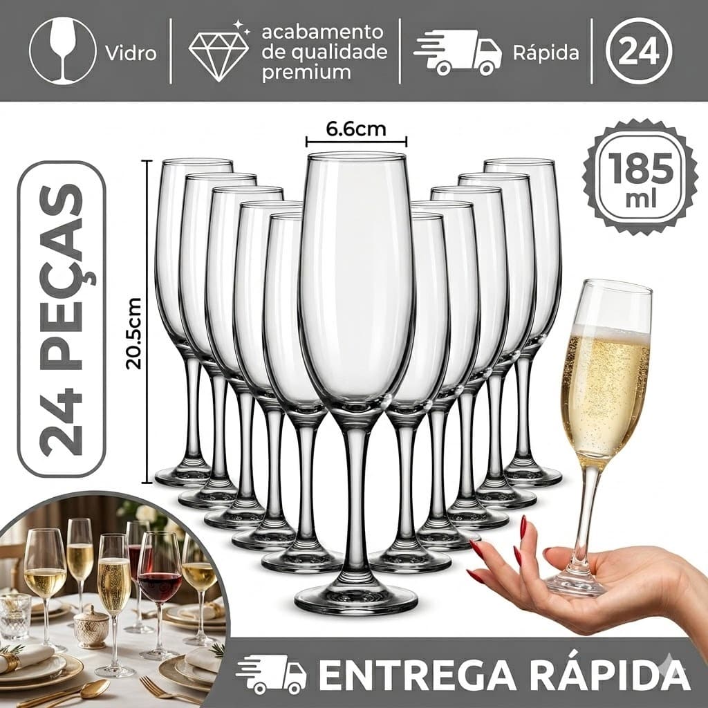 Kit Jogo de 24 Taça Royal Para Champanhe 185ml Nadir Figueired