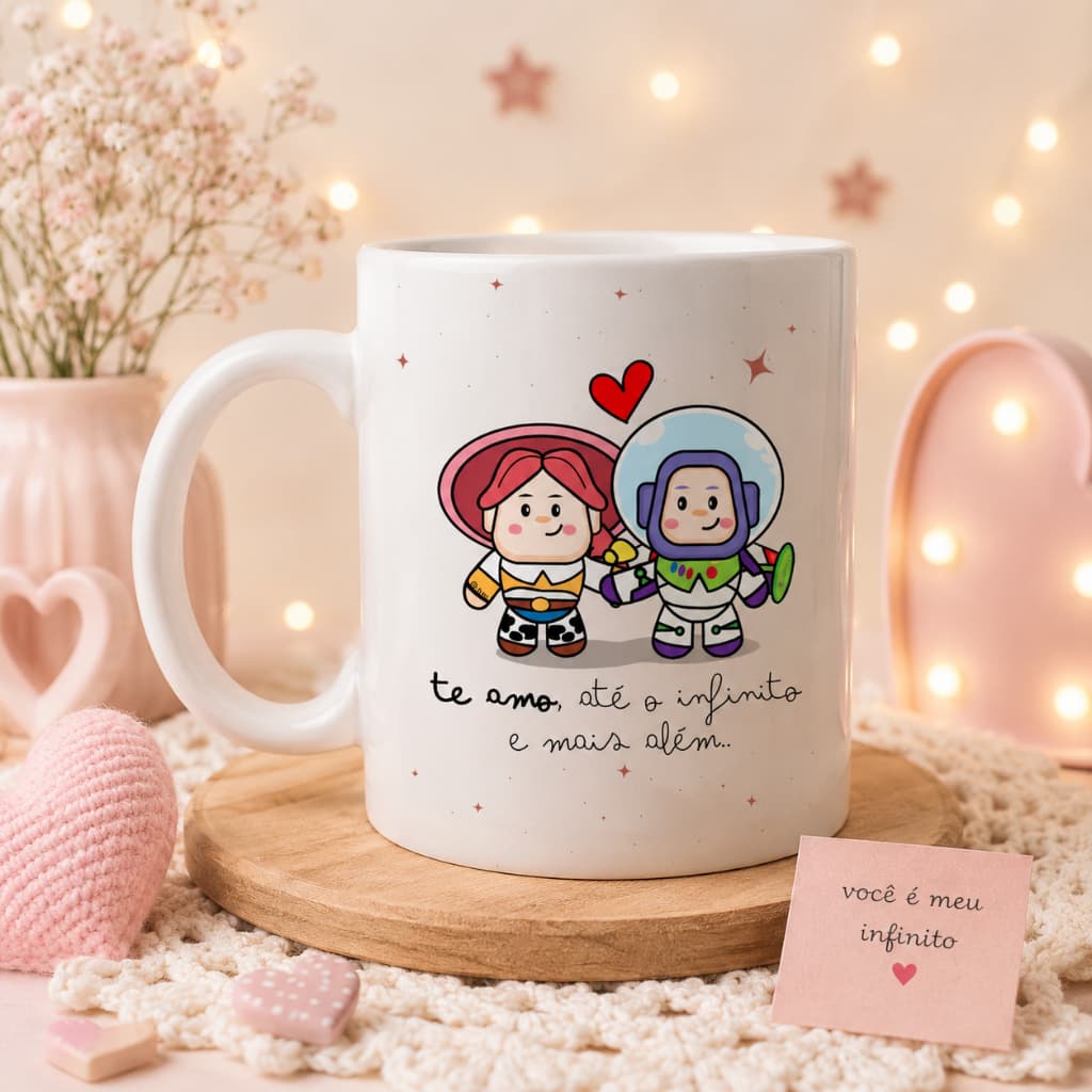 Caneca Personalizada 325ml - Casal Geek Apaixonado | Toy Story, Bob Esponja e Up Altas Aventuras