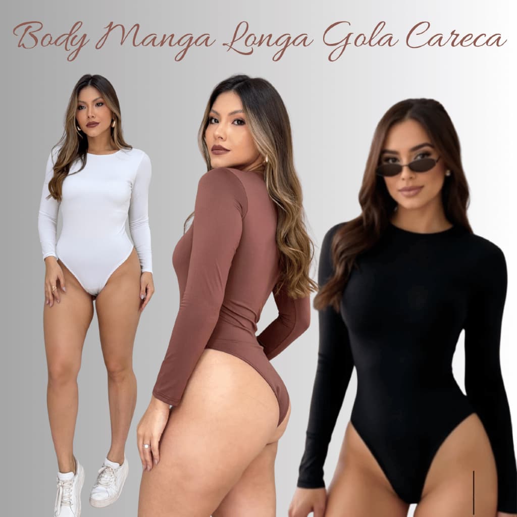 Body Manga Longa Gola Careca Suplex Premium Confortável Sem Transparência Feminino Blusa Feminina