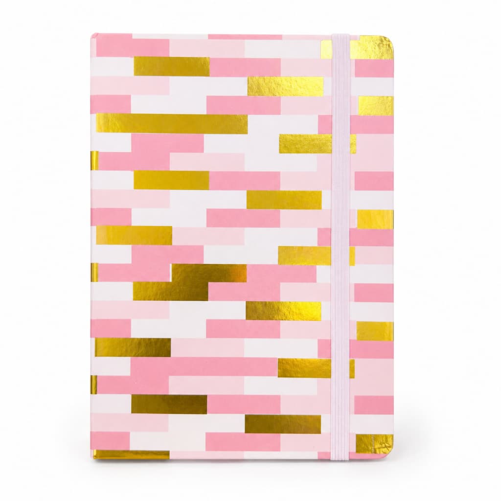 Caderno pautado capa dura rosa com detalhes dourado - SkyPaper - 80 folhas - Notebook