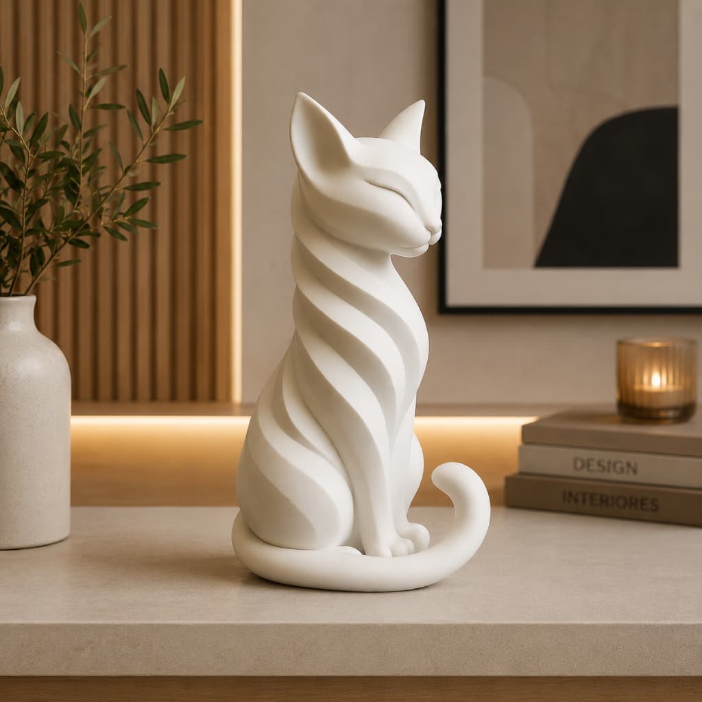 Escultura Decorativa Gato Moderno Minimalista | Enfeite para Sala, Escritório, Estante e Nicho