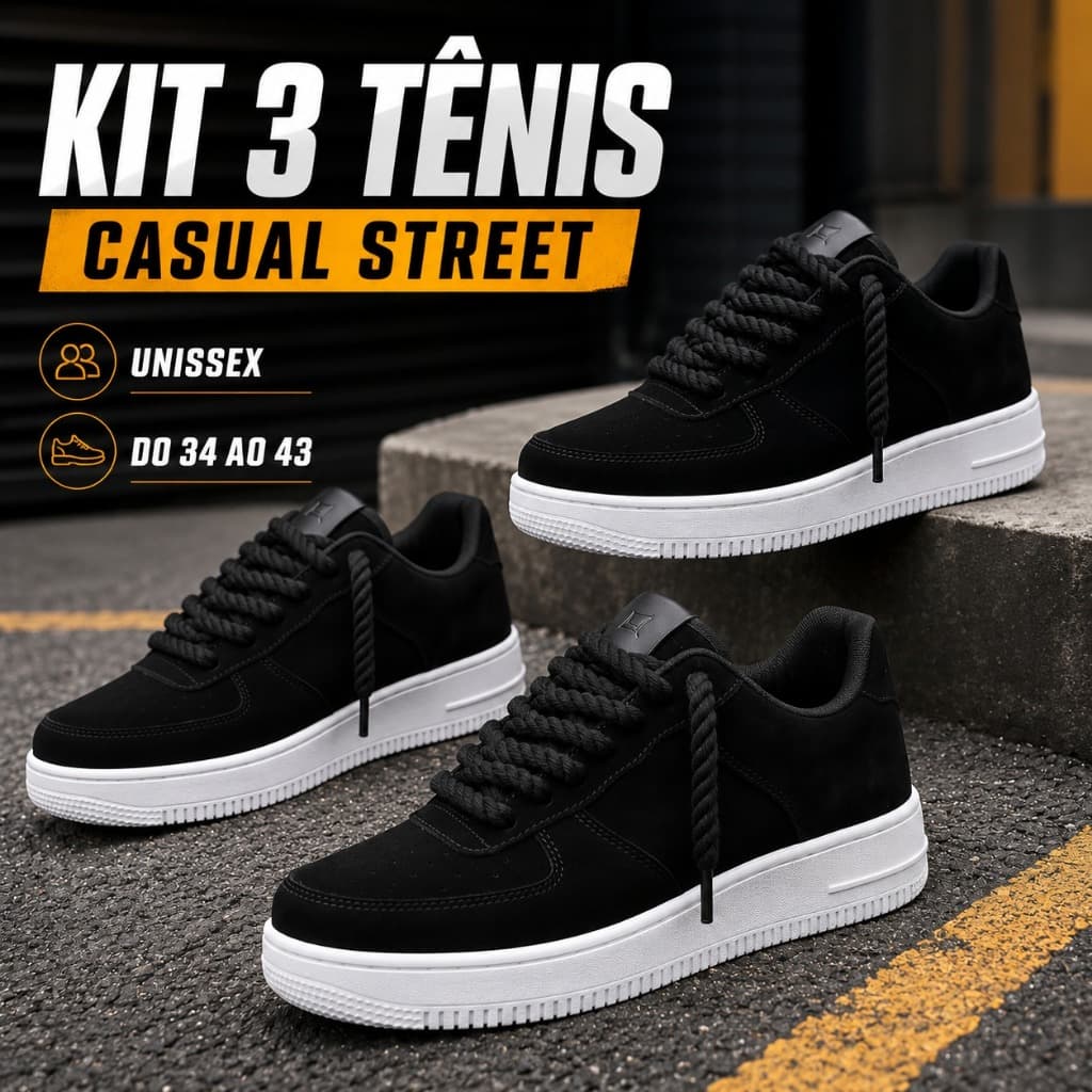 Oferta 3 Pares Tênis Streetwear Masculino e Feminino Camurça Confortável Academia e Corrida Promoção