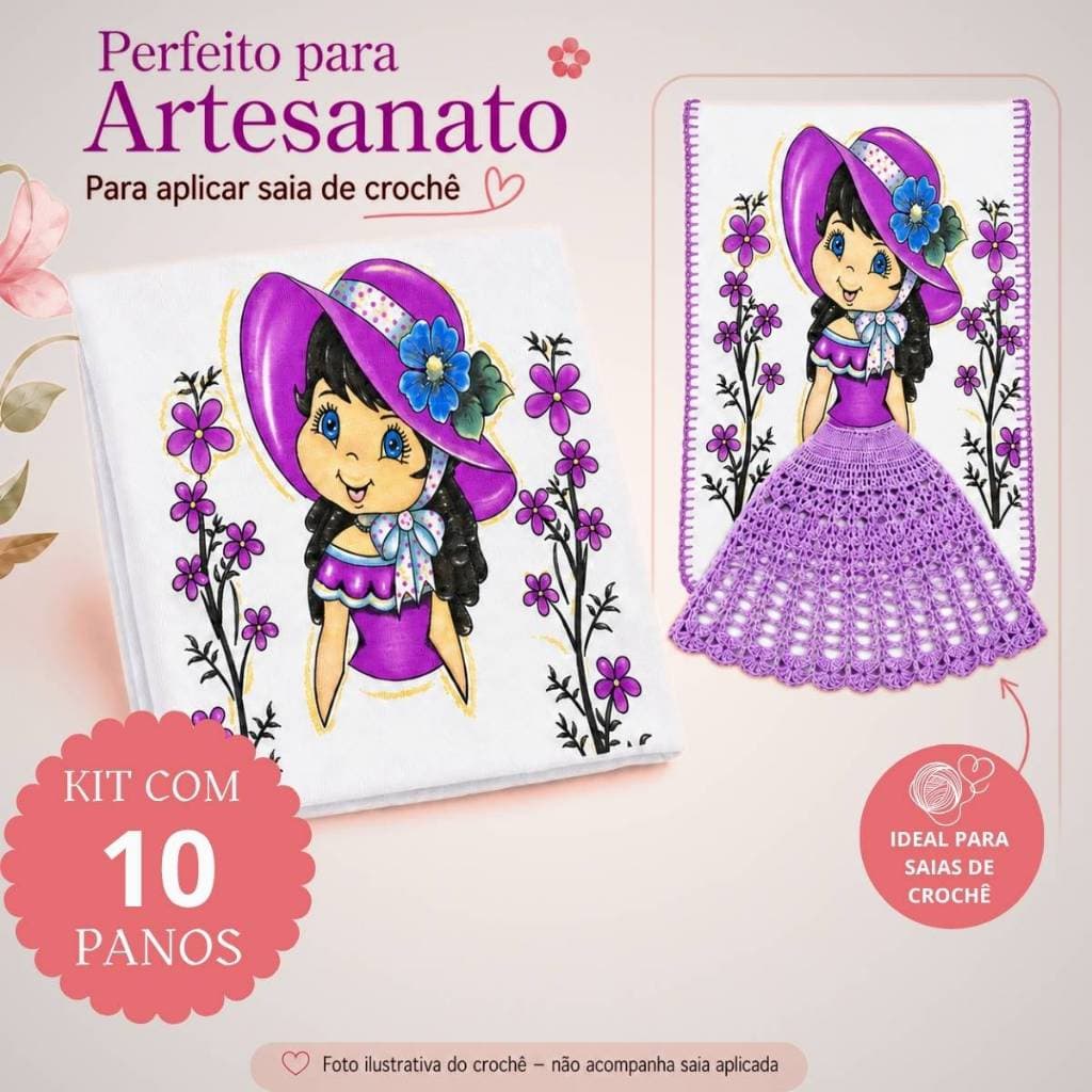 Kit 10 Pano de Prato Boneca Artesã Tina 100% Algodão Premium Estampa Linda 70X45 Cozinha