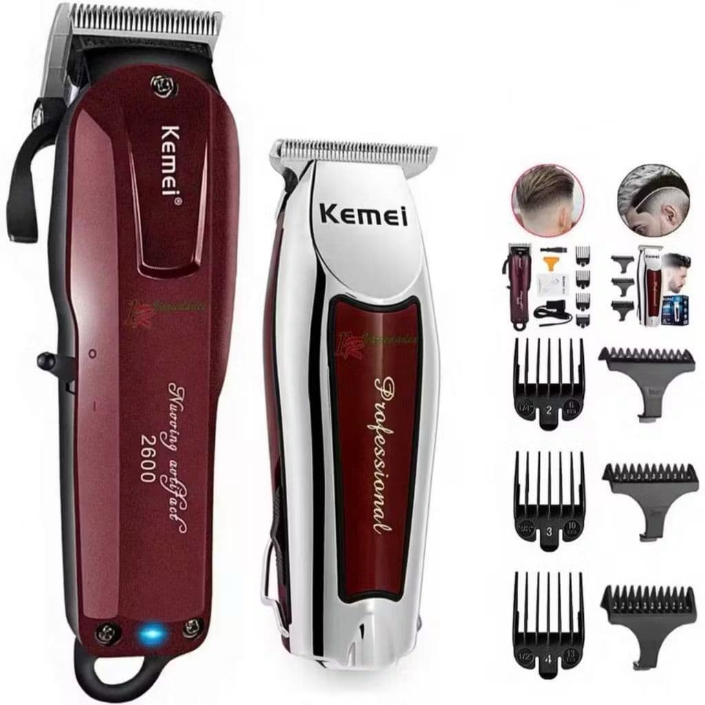 Kit 2 Máquinas de cortar cabelo Kemei Original Profissional Corte KM-2600 + Acabamento KM-9163