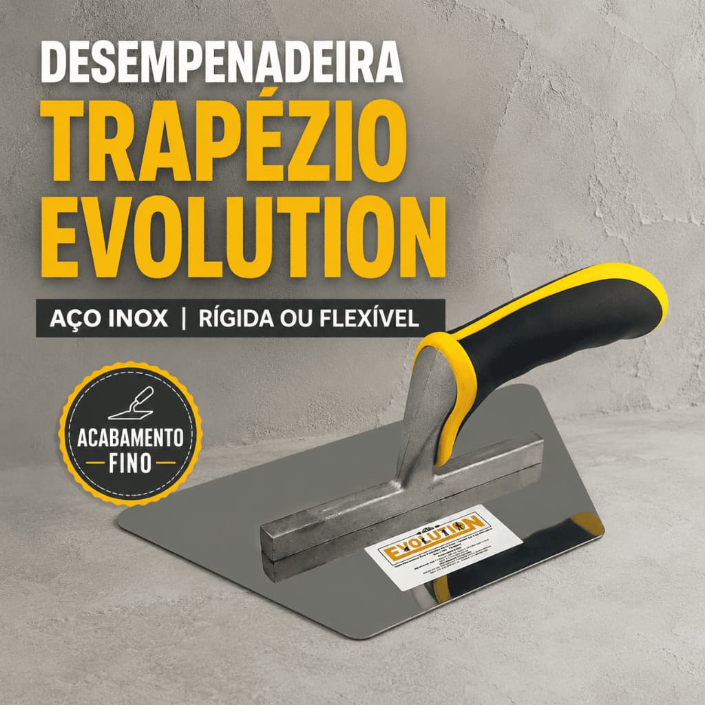 Desempenadeira Inox Trapézio Evolution Rígida ou Flexível Cimento Queimado Massa Corrida Acabamento