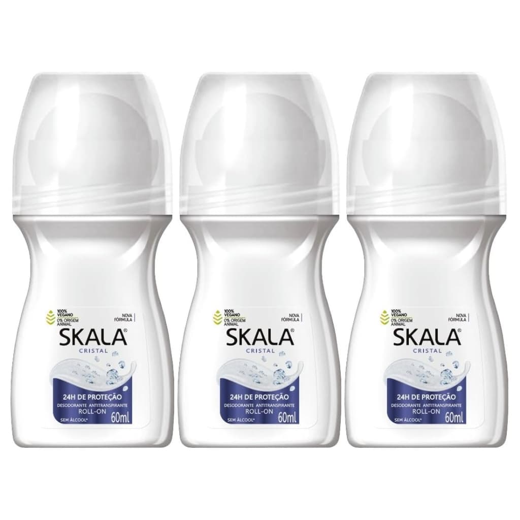 Kit  C/ 3  Desodorante Roll-On 60ml Skala Cristal S/ Álcool - C/ Nota