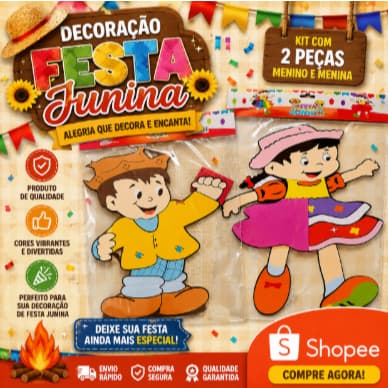 KIT 2 Enfeite Festa Junina Menina saia e Menino Caipira Junho
