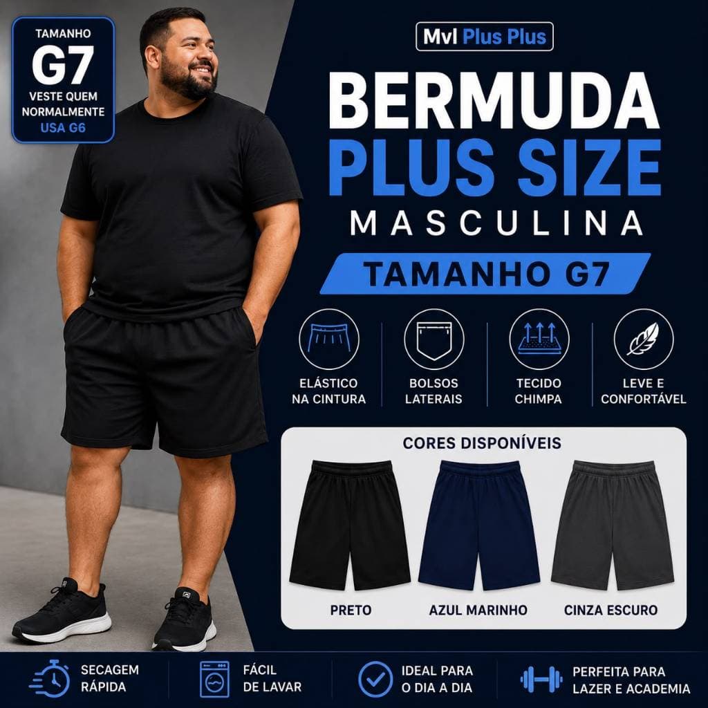 Bermuda Plus Size Masculina G7 Com Bolso e Elástico na Cintura
