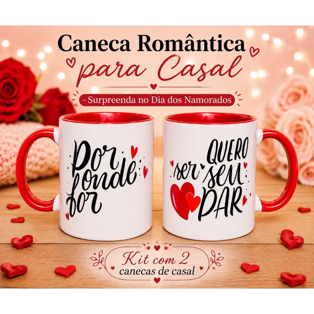 Caneca Casal Dia dos Namorados | Caneca Personalizada | Presente Romântico e Presente Criativo para Namorado e Namorada
