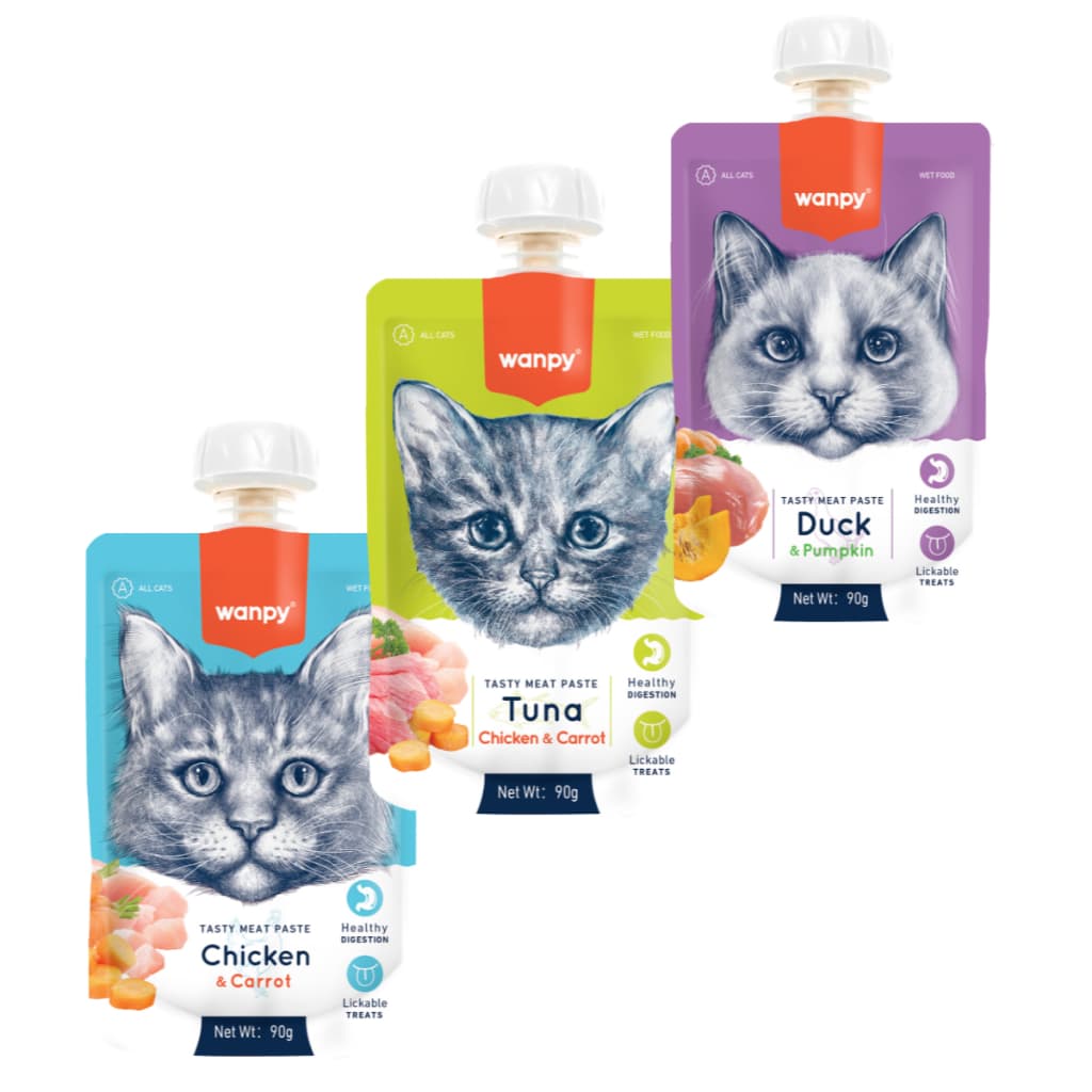 Petisco Gato Wanpy Creamy Sache 90g Sabores Atum Frango e Cenoura/Pato e Abobora/Frango e Cenoura