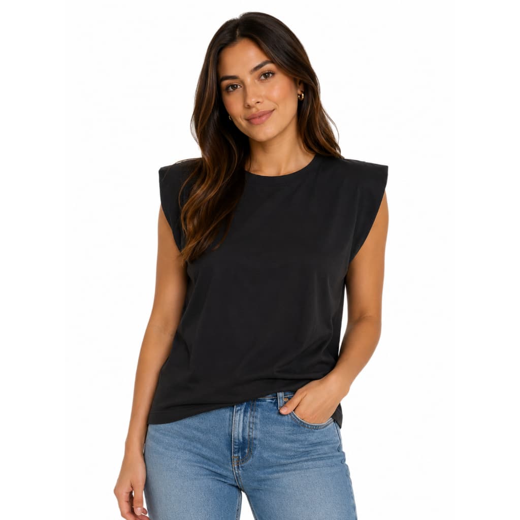 Blusa Preta Feminina Adulto Sem Mangas Casual Confortável Verão